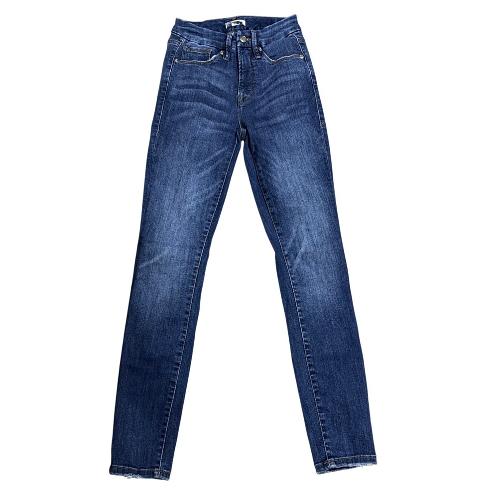Good American Skinny Jeans Womens 0/25 Blue Dark Wash Raw Hem High Rise Stretch